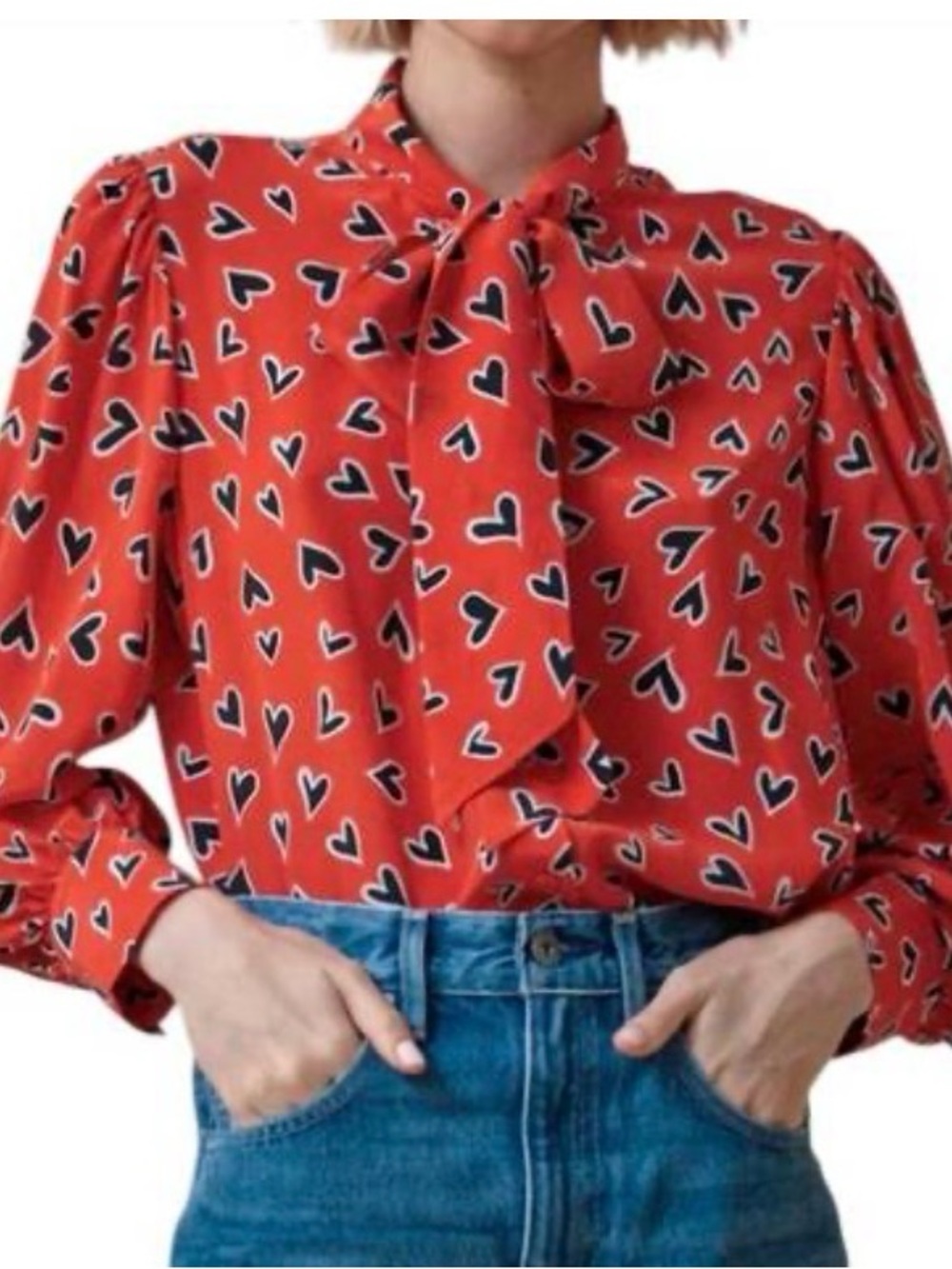 Hunter Bell Finley Tie-Neck Heart Print Blouse - Red